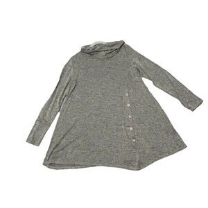 Misia Size XL Long Sleeve Gray Heathered Tunic LS Button Decor Cowl Neckline
